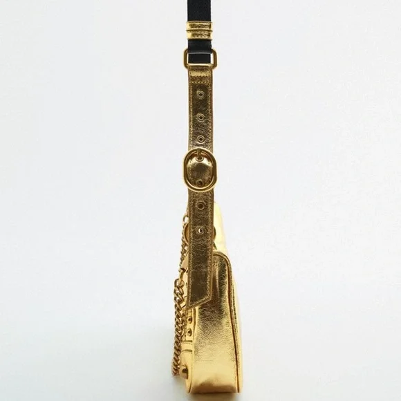 Zara Metallic Gold Chain-Accent Crossbody Bag - Picture 6 of 6